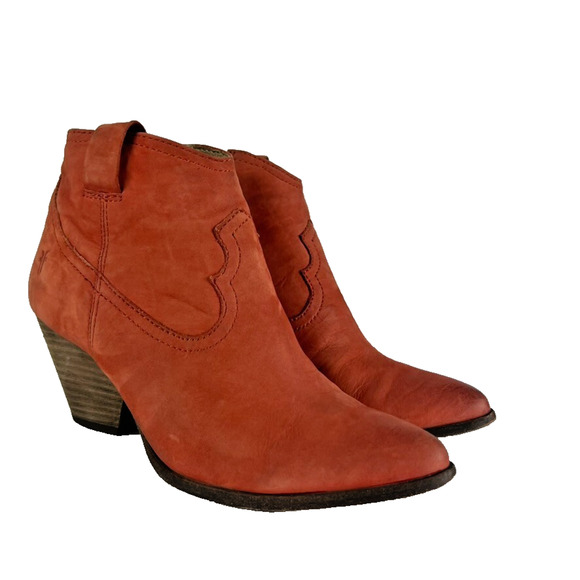 Frye Boots Womens Size 8 M Cognac Orange Reina Bootie Distressed Leather - Picture 1 of 7